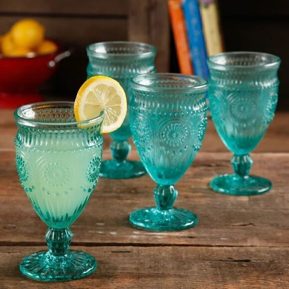 š¦Host Pick! š¦ New PioneerĀ WomanāAdelineā12ozāFootedāGoblets,āTurquoiseāBlue - Picture 5 of 8